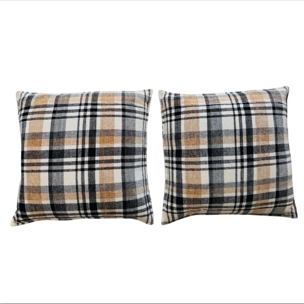 Set of Plaid Decorative Rustic Themed Down Filled Throw Pillow Set